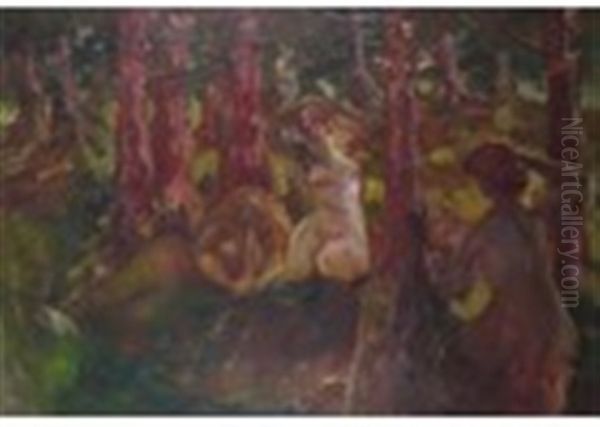 Nymphs In The Forest Oil Painting by Constantin Kousnetsoff