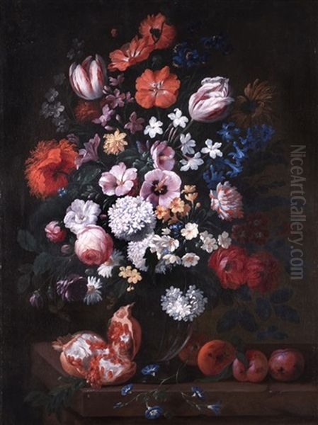 Grosses Blumenstilleben Mit Granatapfel Oil Painting by Philips van Kouwenberg