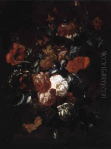 Blumenstilleben In Einer Vase Auf Einer Brustung Oil Painting by Philips van Kouwenberg