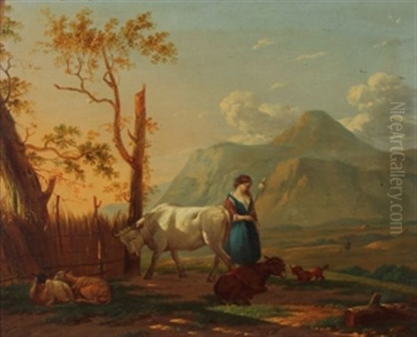 Junge Hirtin Bei Der Herde Oil Painting by Jacob van Kouwenhoven