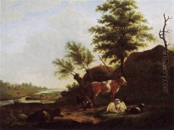 Cattle In An Extensive Landscape Oil Painting by Jacob van Kouwenhoven