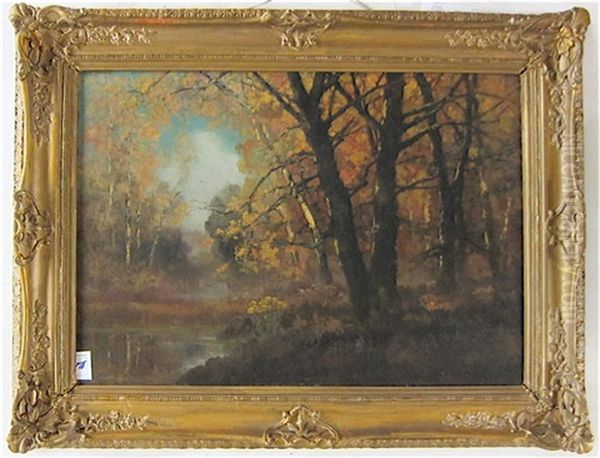 An Autumn Landscape With Stream Oil Painting by Laszlo Kezdy Kovacs