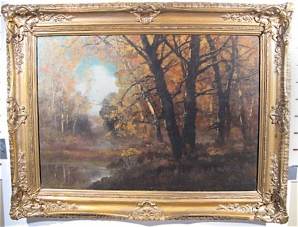 An Autumn Landscape With Stream Oil Painting by Laszlo Kezdy Kovacs