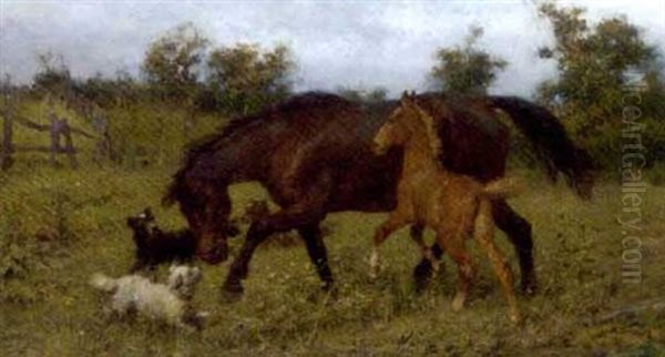 Frolicking In The Meadow Oil Painting by Pavel Osipovich Kovalevsky