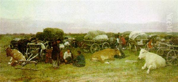 The Camp Oil Painting by Pavel Osipovich Kovalevsky