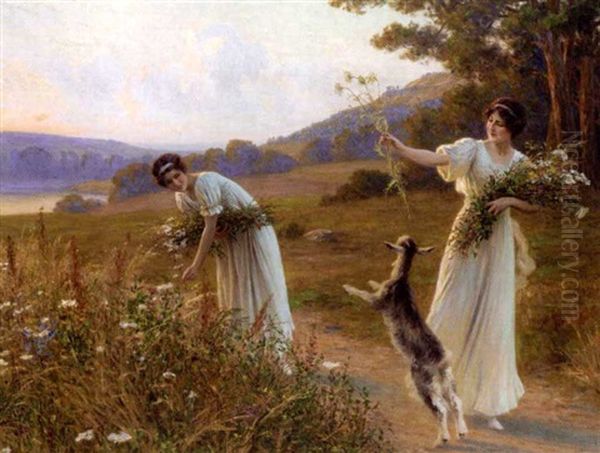 Summer Evening Oil Painting by Leopold Franz Kowalski