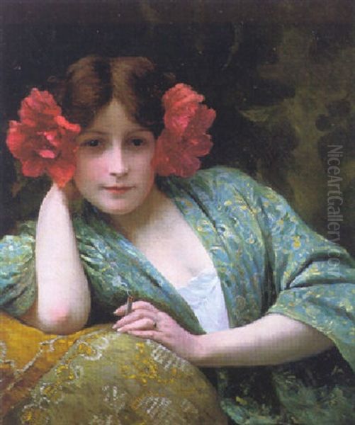 Young Lady In A Kimono Oil Painting by Leopold Franz Kowalski