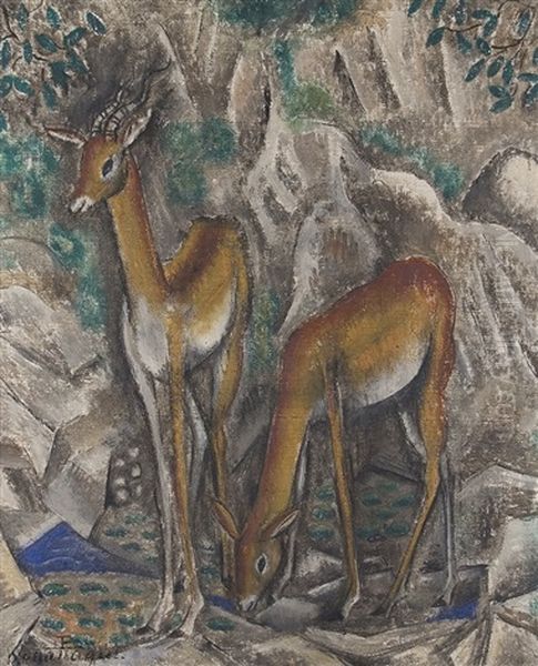 Two Gazelles Oil Painting by Sei Koyanagui