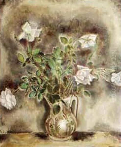 Bouquet De Roses Blanches Oil Painting by Sei Koyanagui