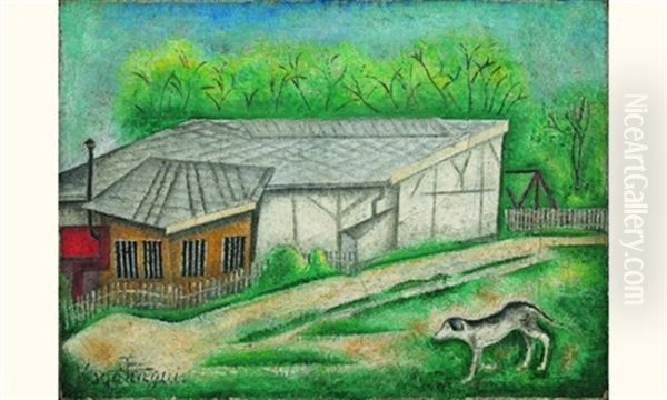 Chien Devant La Maison Oil Painting by Sei Koyanagui