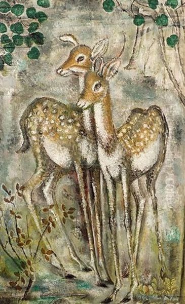 Two Fawns Oil Painting by Sei Koyanagui