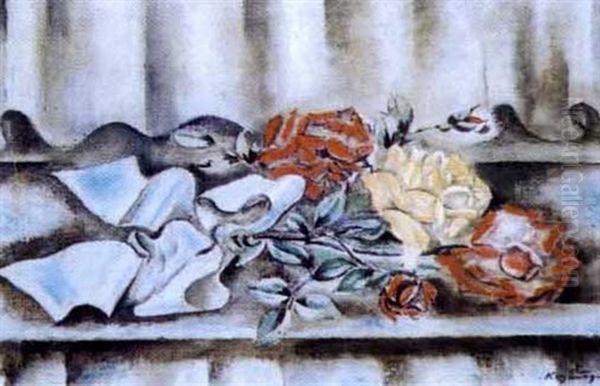 Nature Morte Aux Roses Oil Painting by Sei Koyanagui