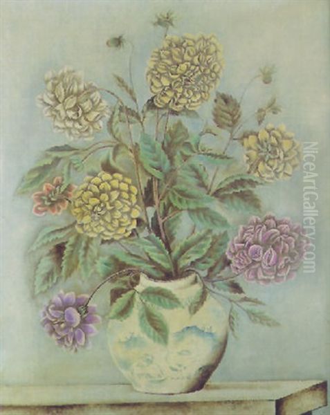 Bouquet De Dahlias Oil Painting by Sei Koyanagui