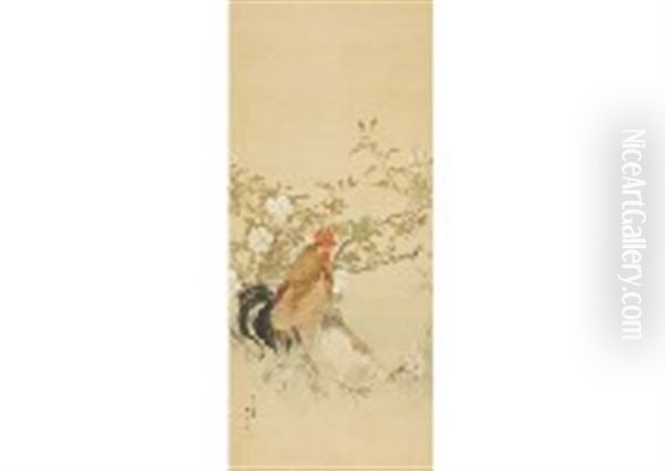 Chicken Oil Painting by Iskizaki Koyo