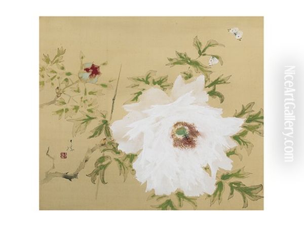 Peony Oil Painting by Iskizaki Koyo