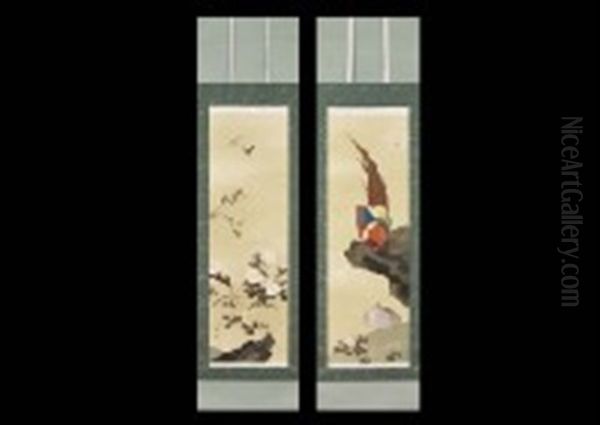 Long Spring With Birds (2 Works) Oil Painting by Iskizaki Koyo