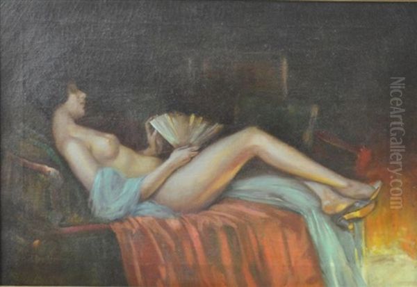 Reclining Nude With Fan Oil Painting by Anton Kozakiewicz