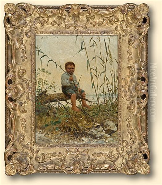 Boy In Rushes Oil Painting by Anton Kozakiewicz