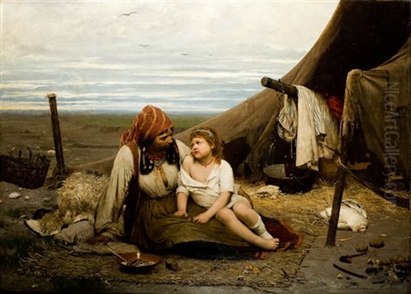 Gypsy Family Oil Painting by Anton Kozakiewicz