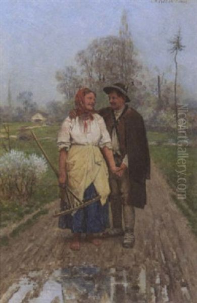 Verliebtes Bauernpaar Oil Painting by Anton Kozakiewicz