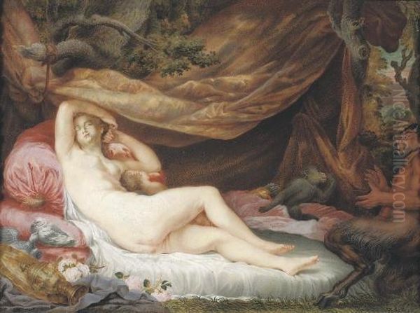 Venus And Cupid Asleep Oil Painting by Charles, Karl Bechon