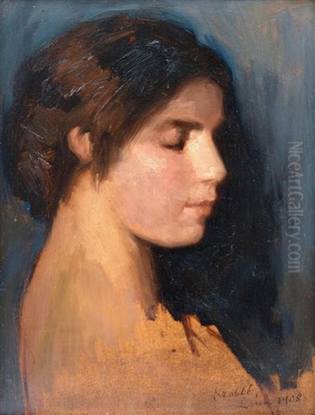 Girl With Dark Hair Oil Painting by Hendrik Maarten Krabbe