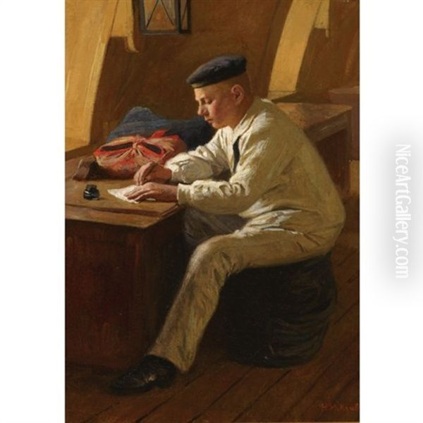 Gijsje: Een Brief Naar Huis - Gijsje: A Letter Home Oil Painting by Hendrik Maarten Krabbe