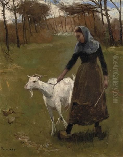 The White Goat Oil Painting by Hendrik Maarten Krabbe