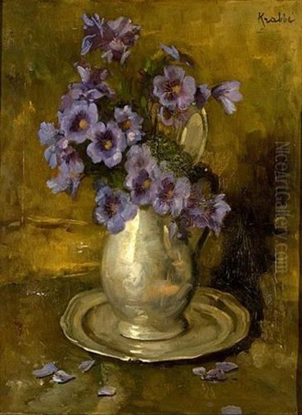 A Flower Still Life In A Pewter Jug Oil Painting by Hendrik Maarten Krabbe