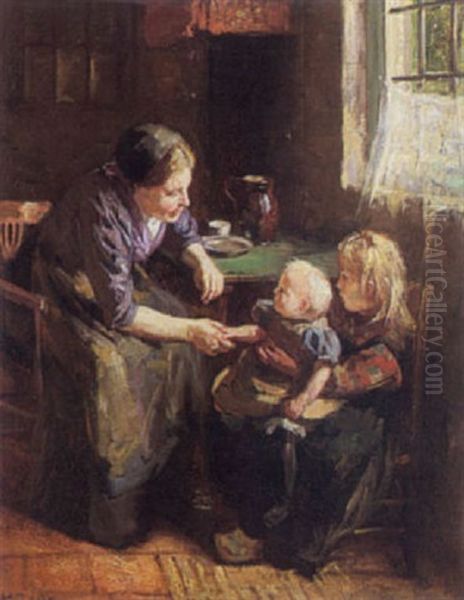 Interior With Mother And Child Oil Painting by Hendrik Maarten Krabbe