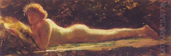 A Reclining Nude Oil Painting by Hendrik Maarten Krabbe