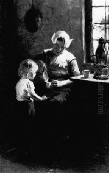 An Interior With Mother And Child Oil Painting by Hendrik Maarten Krabbe