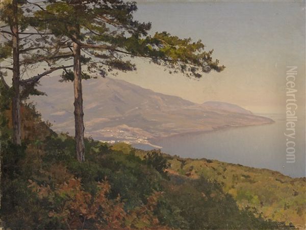 View Of The Crimean Coast Oil Painting by Iosif Evstafevich Krachkovsky