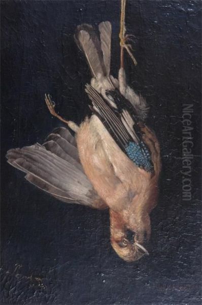 A Dead Jay Oil Painting by Maria Johanna W. Becht