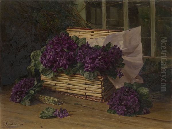 Still Life With Violets Oil Painting by Iosif Evstafevich Krachkovsky