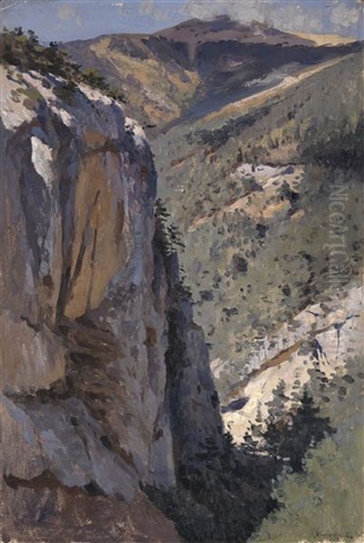 Mountainous Ravine At Ay-vasil, Crimea Oil Painting by Iosif Evstafevich Krachkovsky