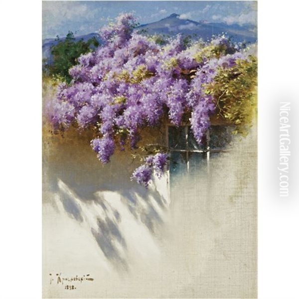 Wisteria In Bloom Oil Painting by Iosif Evstafevich Krachkovsky