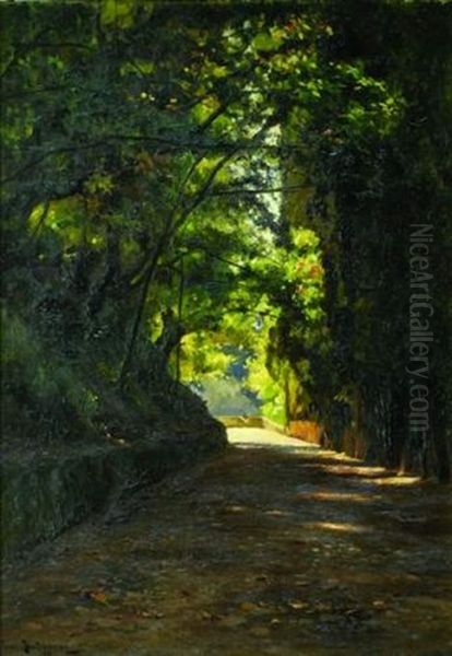 L'allee Ombragee De La Villa Arson A Nice Oil Painting by Iosif Evstafevich Krachkovsky