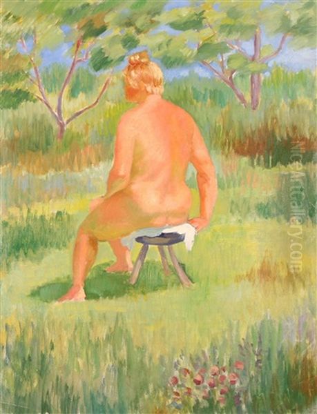 Nude En Plein Air Oil Painting by Iosif Evstafevich Krachkovsky