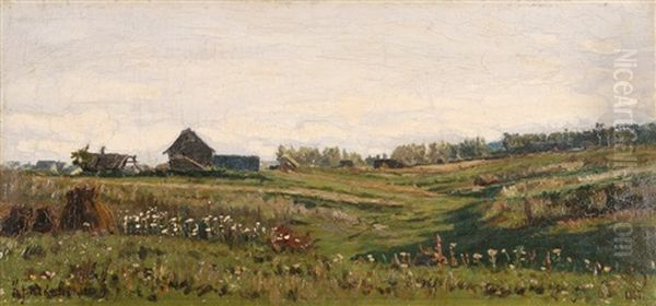 Summer Meadows By The Village Oil Painting by Iosif Evstafevich Krachkovsky