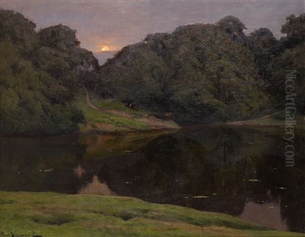 Landscape With Setting Sun Oil Painting by Iosif Evstafevich Krachkovsky