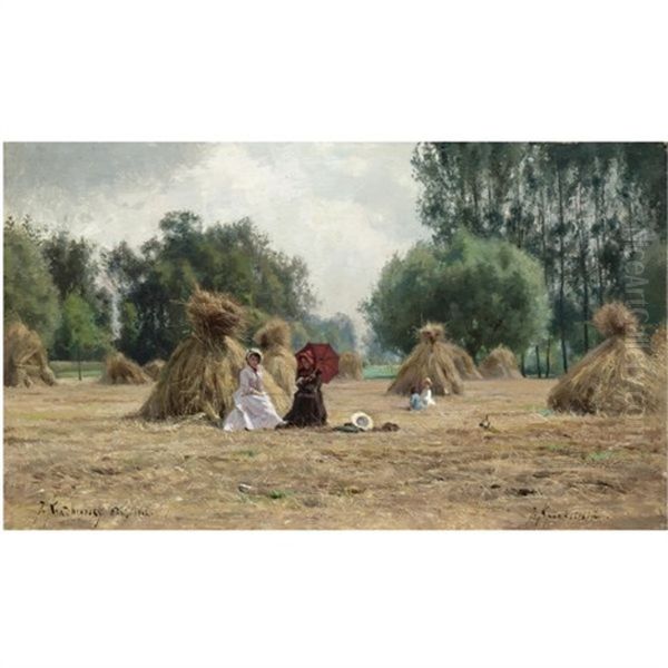 In The Hay Field Oil Painting by Iosif Evstafevich Krachkovsky