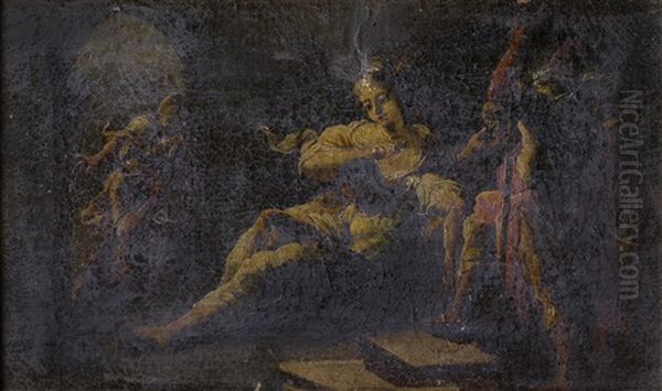 Tobias And The Fish; Samson And Delilah; And Samson Smiting The Philistines With The Jawbone Of An Ass (3 Works) Oil Painting by Johann Lucas Kracker