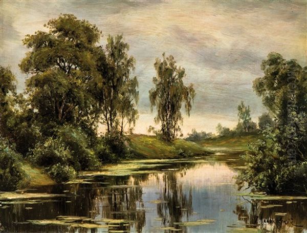 Summer Landscape With Waters Oil Painting by Josef Jewstafjewich Krackovsky