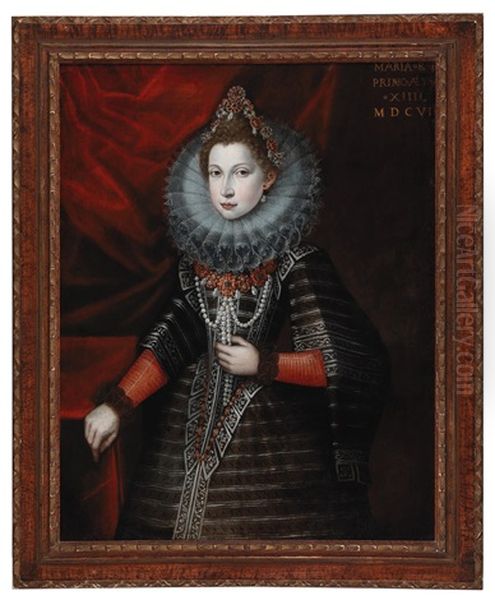 Portrait Of Maria Apollonia, Princess Of Savoy (1594-1656) Oil Painting by Jan Kraek