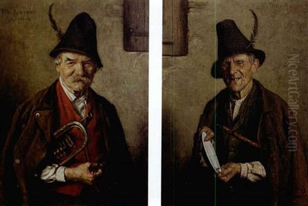 Tyrolean Musicians (pair) Oil Painting by Peter Kraemer the Elder