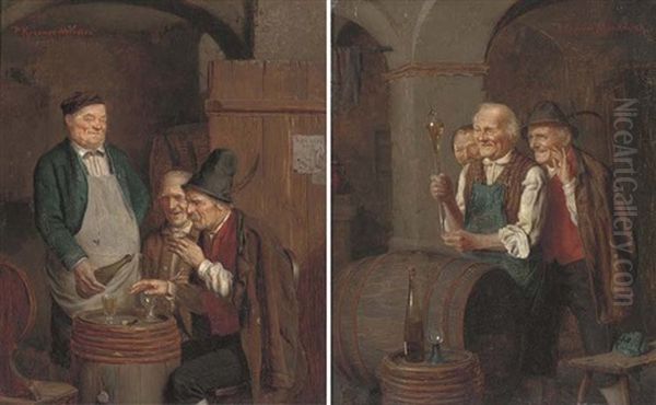 A Guest In Munich (+ The Glass Blower; Pair) Oil Painting by Peter Kraemer the Elder