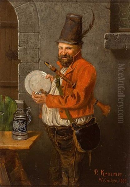 Lachender Klarinettist In Tracht Streicht Sein Musikgeld Ein Oil Painting by Peter Kraemer the Younger