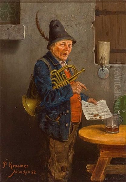 Enttauschter Trompeter In Tracht Mit Seinen Gesammelten Groschen Oil Painting by Peter Kraemer the Younger