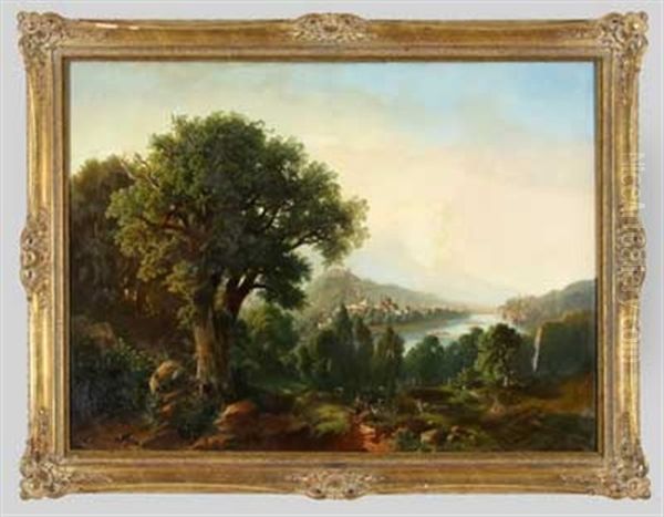 Viehhirte Vor Salzburg Oil Painting by Hermann Kraemer